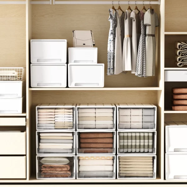 Drawer-type storage boxes, household wardrobe internal clothes organizing boxes, layered transparent clothing storage cabinets. - Image 2