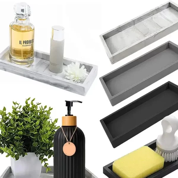Silicone aromatherapy tray, bathroom & kitchen & living room organizer, dressing table cosmetics storage box, marble tray. - Image 7